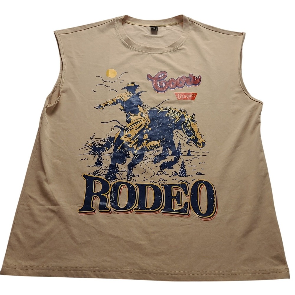 Manfinity Men's Coors Banquet Rodeo Graphic Muscle Tee Tan Beige Size M NWOT